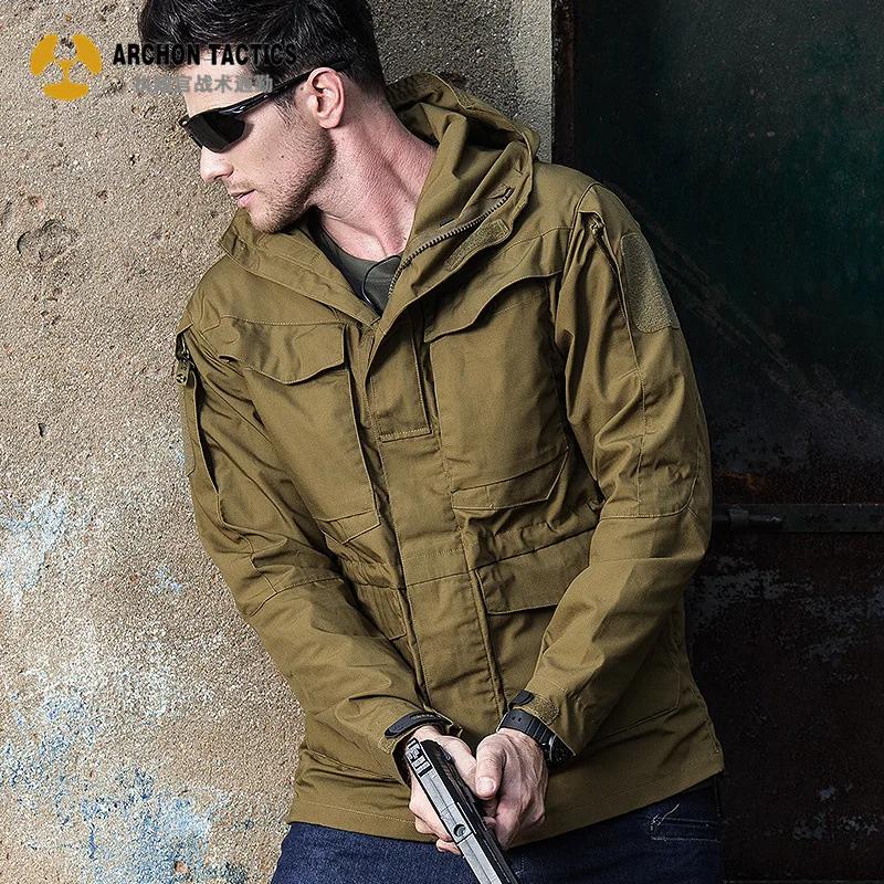 남성용 밀리터리 위장 전술 후드 재킷, 야외 방풍 방수 멀티 포켓 트렌치 코트, 필드 전투 탑, M65